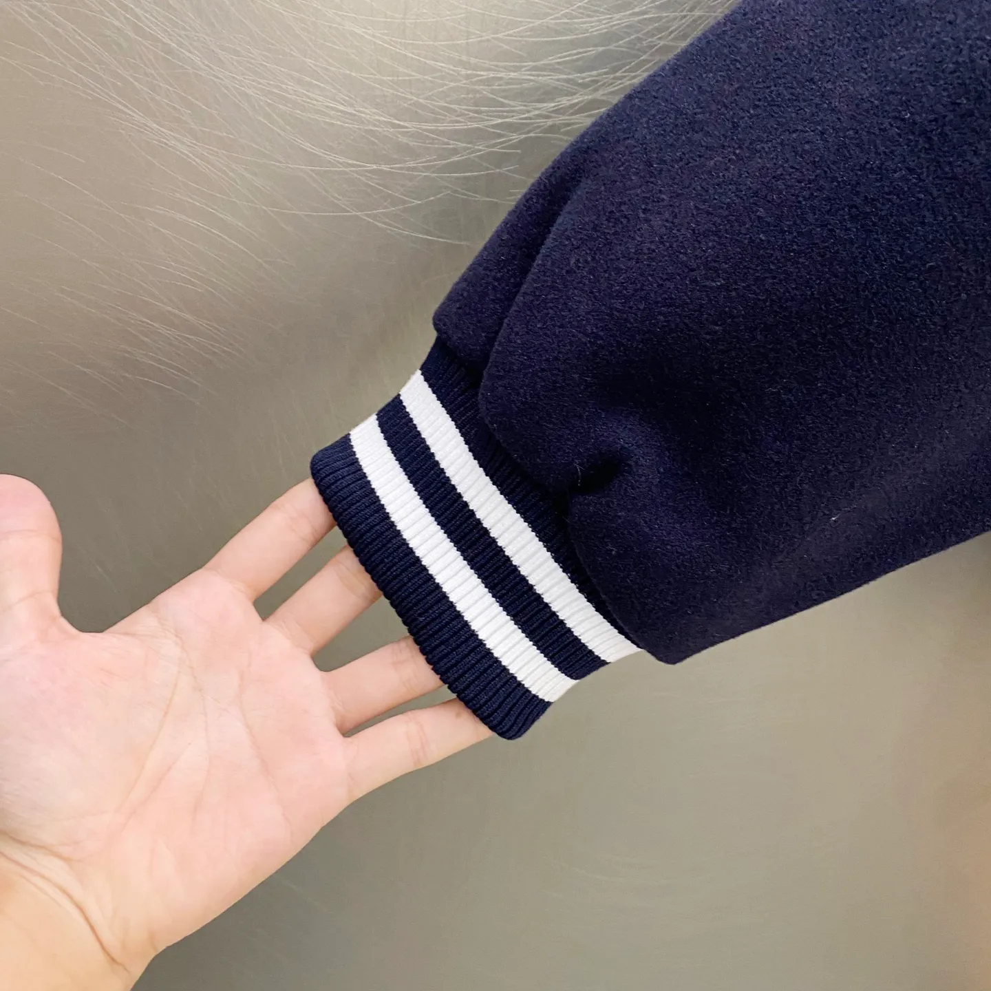 P300 Ralph Lauren Pony Embroidered American Retro Wool Spliced ​​Leather Baseball Jacket with Big Logo on the Back Color: Navy Size: m-XL